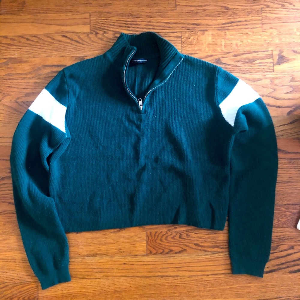 Brandy Melville Green Quarter Zip Sweater Pullover